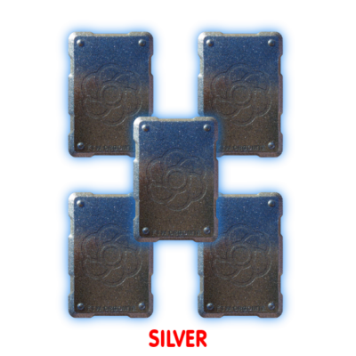 Five Silver Colored Orgone Phone Shields