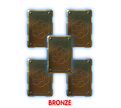 Five Bronze Colored Orgone Phone Shields