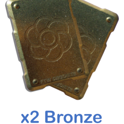 Two Bronze Colored Orgone Phone Shields
