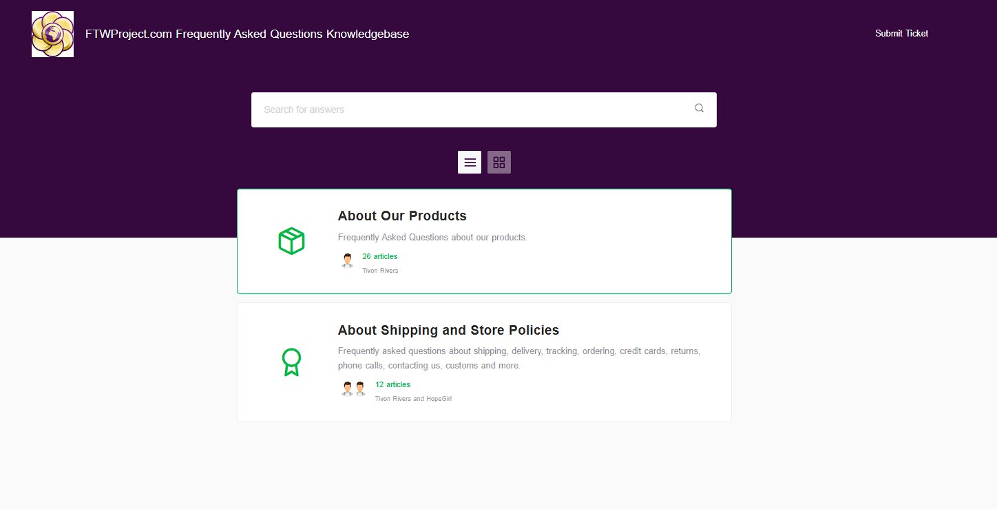 ftw knowledgebase screen shot