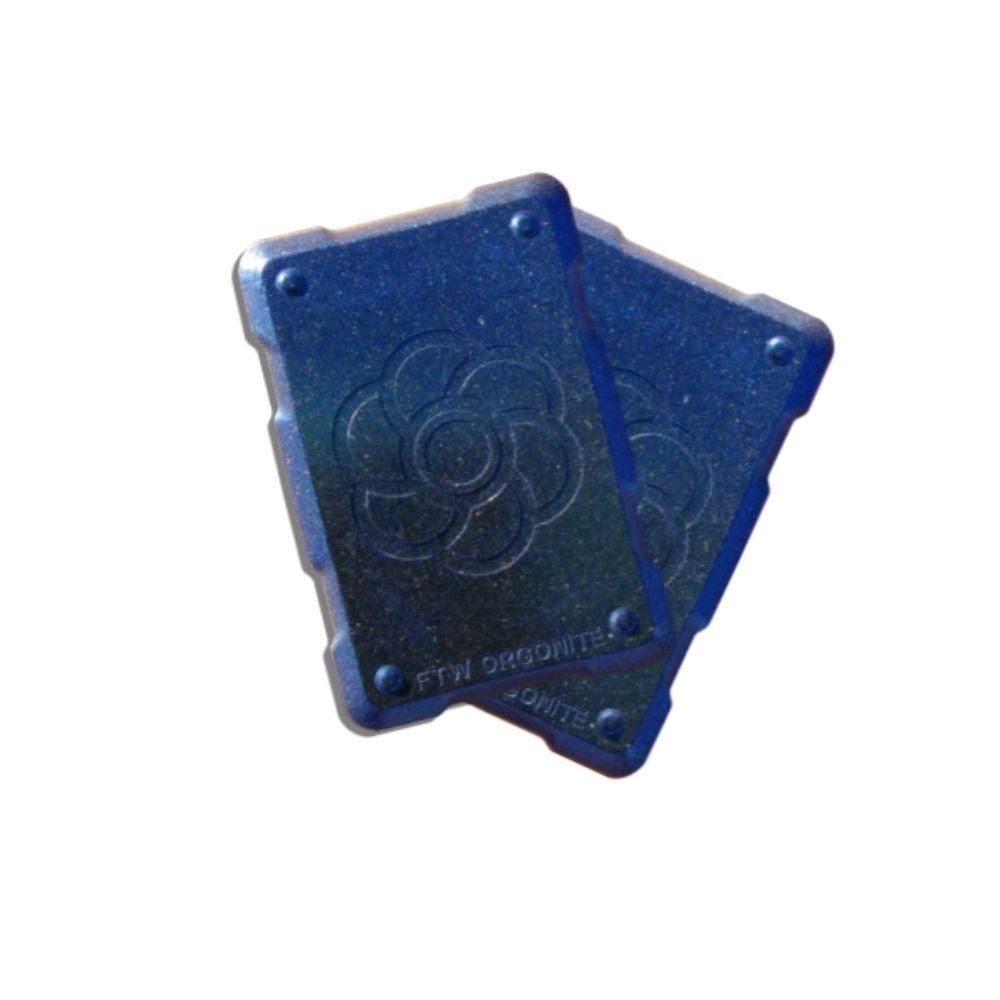 Set of two Harmonic Shields, FTW handcrafted orgonite phone stickers in blue