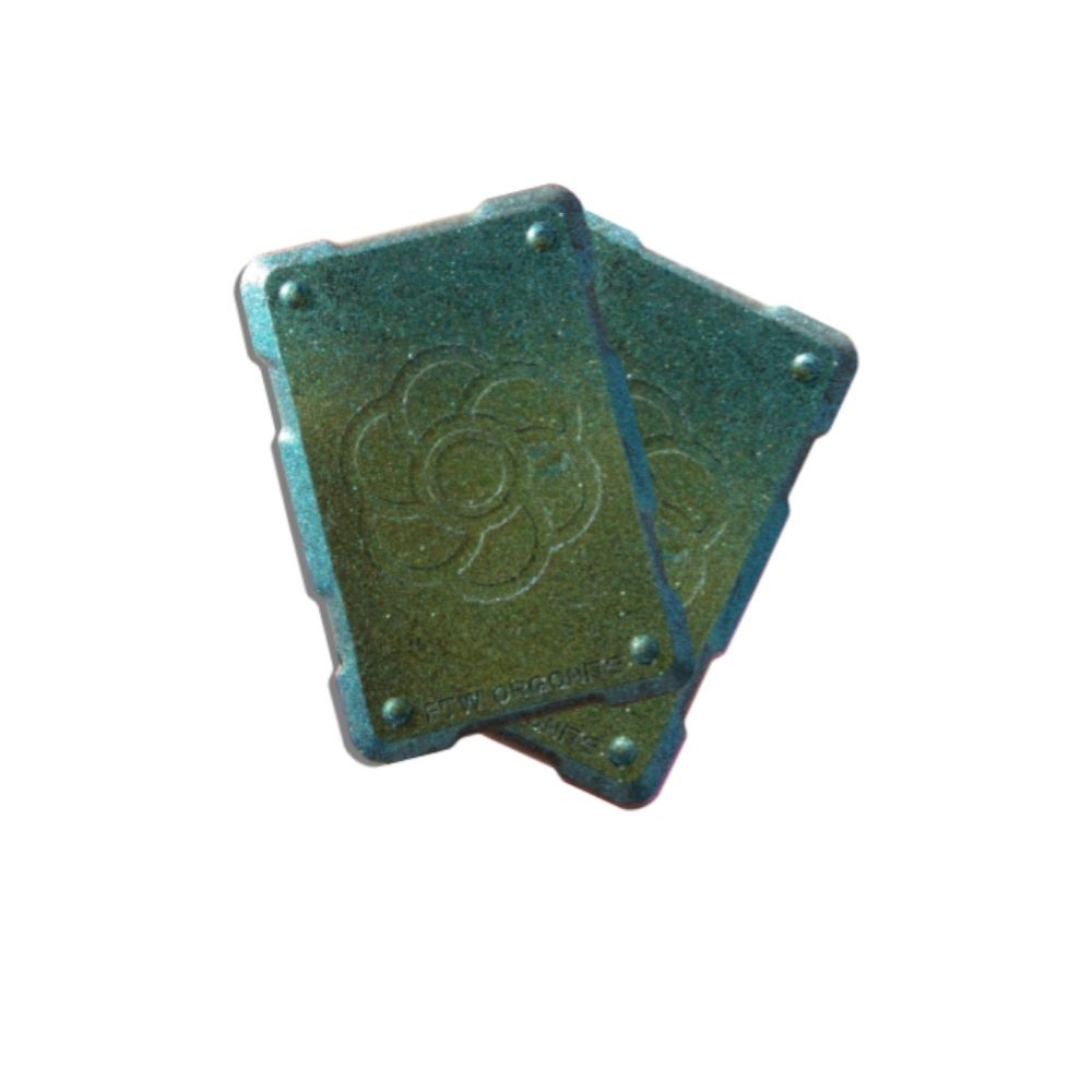 Set of two Harmonic Shields, FTW handcrafted orgonite phone stickers in green
