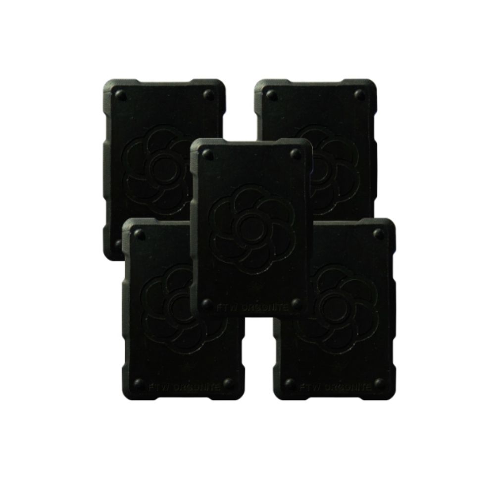 Set of five Harmonic Shields, FTW handcrafted orgonite phone stickers in black