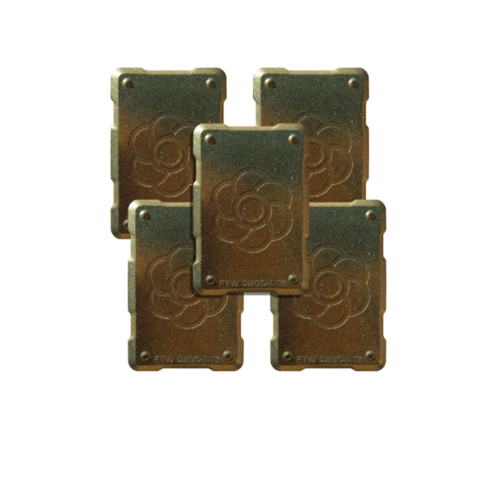 Set of five Harmonic Shields, FTW handcrafted orgonite phone stickers in gold