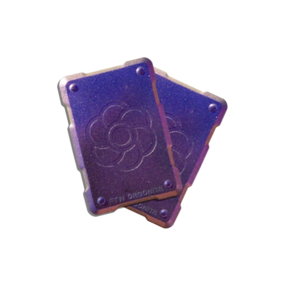 Set of two Harmonic Shields, FTW handcrafted orgonite phone stickers in purple