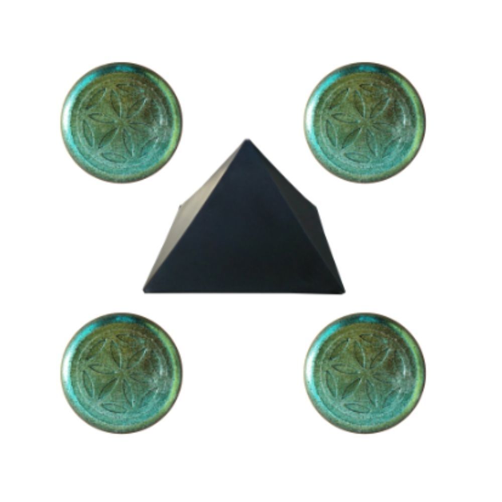 The Urban Garden Set, FTW handcrafted orgonite Garden Pucks and Orgonite Pyramid in black